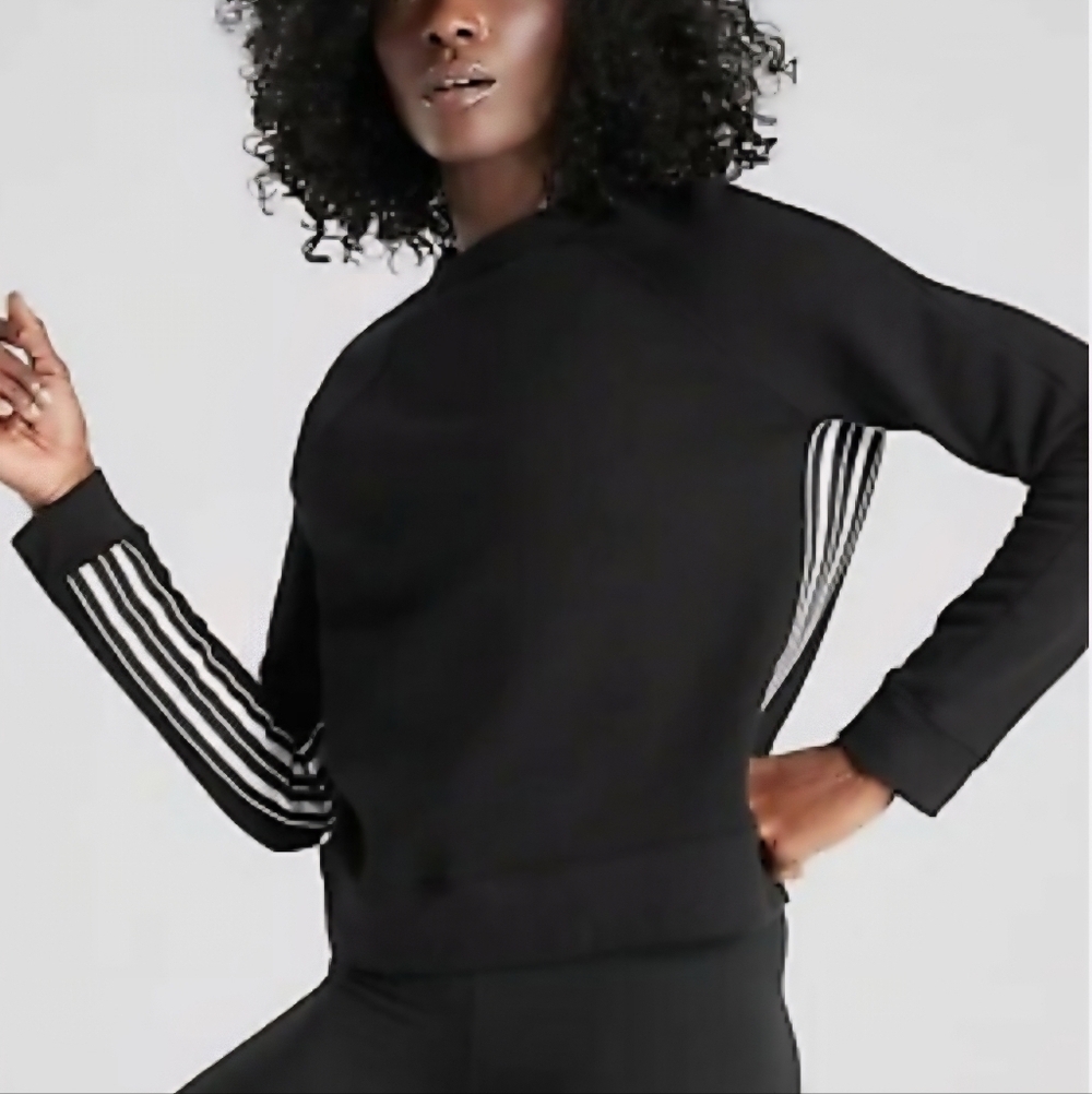 Athleta 24/7 Black & White Racer Striped Crew Neck Long Sleeve Sweatshirt Small
